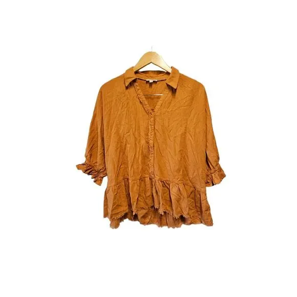 UMGEE Linen Blend Tiered Tunic Baby Doll Shirt MEDIUM Oversized - Picture 4 of 5